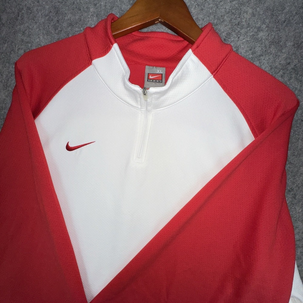 VTG Nike Fit Dry 1/4 Zip Pullover XL Red White Team Soccer Football Futbol